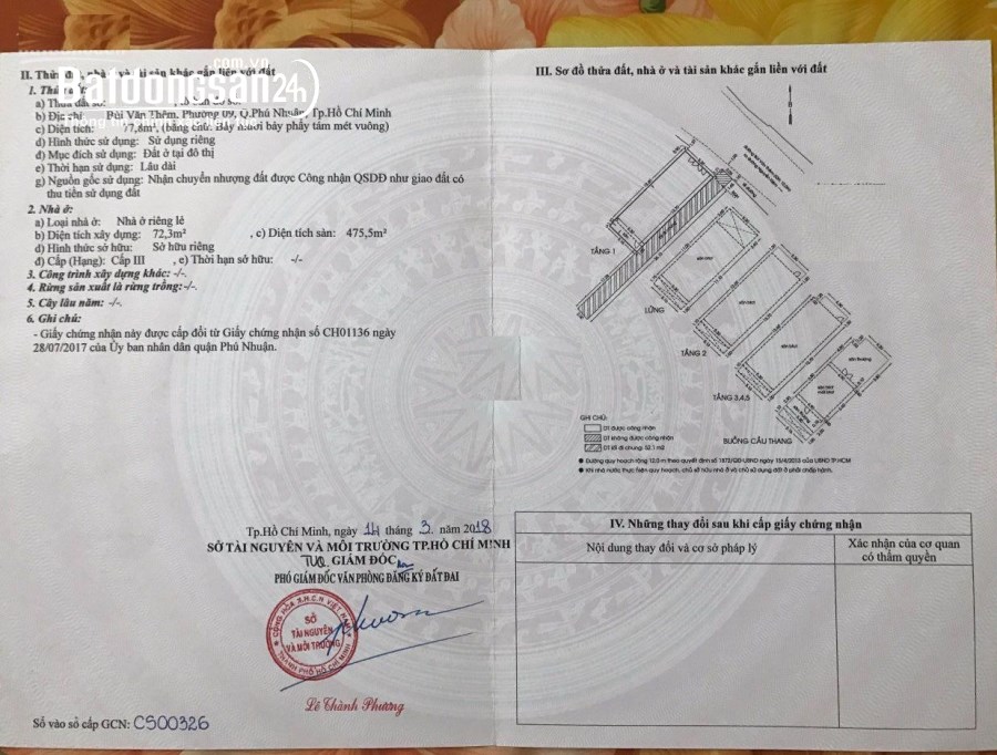 Bán nhà mặt tiền Bùi Văn Thêm, Phường 9, Quận Phú Nhuận.DT:5,4x15, 1tr5l, giá:24 tỷ