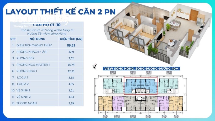 Bán căn 89,53m2 giá tốt nhất Khai Sơn City Long Biên, vốn tự có 1,2x tỷ
