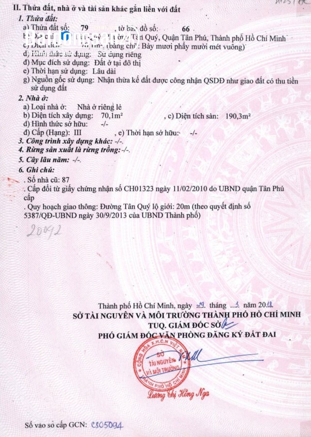 Bán nhà mặt phố Đường Tân Quý, Phường Tân Quý, Quận Tân Phú