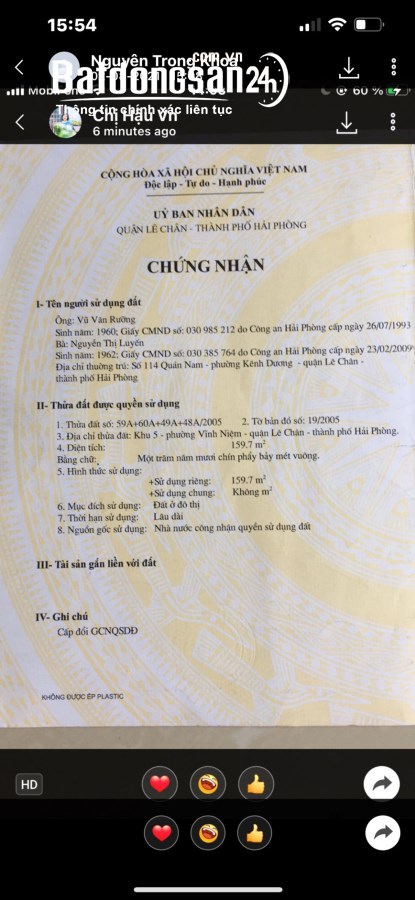 Bán đất Đường Võ Nguyên Giáp, Phường Vĩnh Niệm, Quận Lê Chân