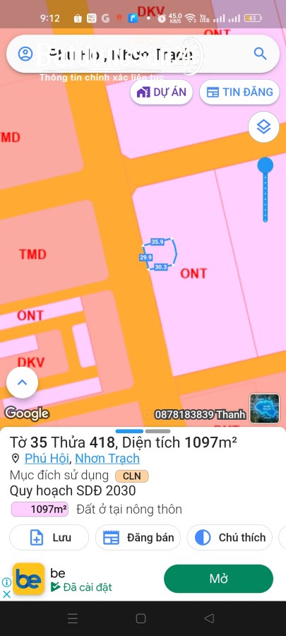 Bán 1100m2 đất mặt tiền Đường Nguyễn Hữu Cảnh, Xã Phú Hội, Huyện Nhơn Trạch