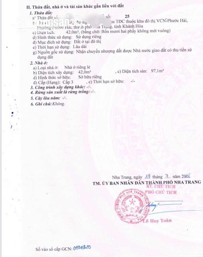 Bán nhà Phường Phước Hải, TP Nha Trang