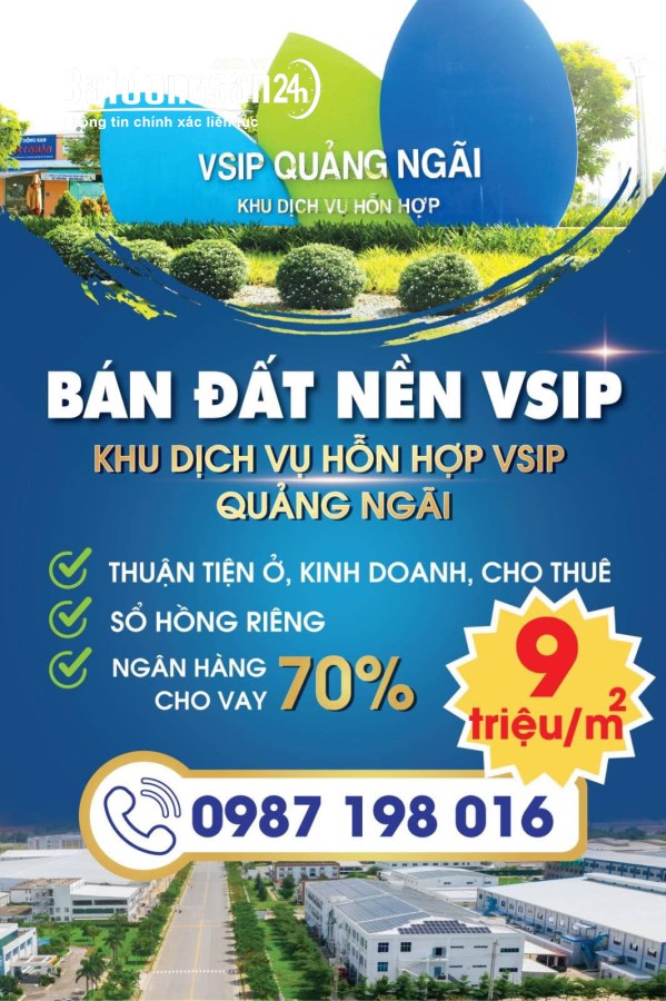  1 Lô Mặt tiền trục chính đường 25m khu dịch vụ hỗn hợp VSIP Quảng Ngãi giá sốc  
