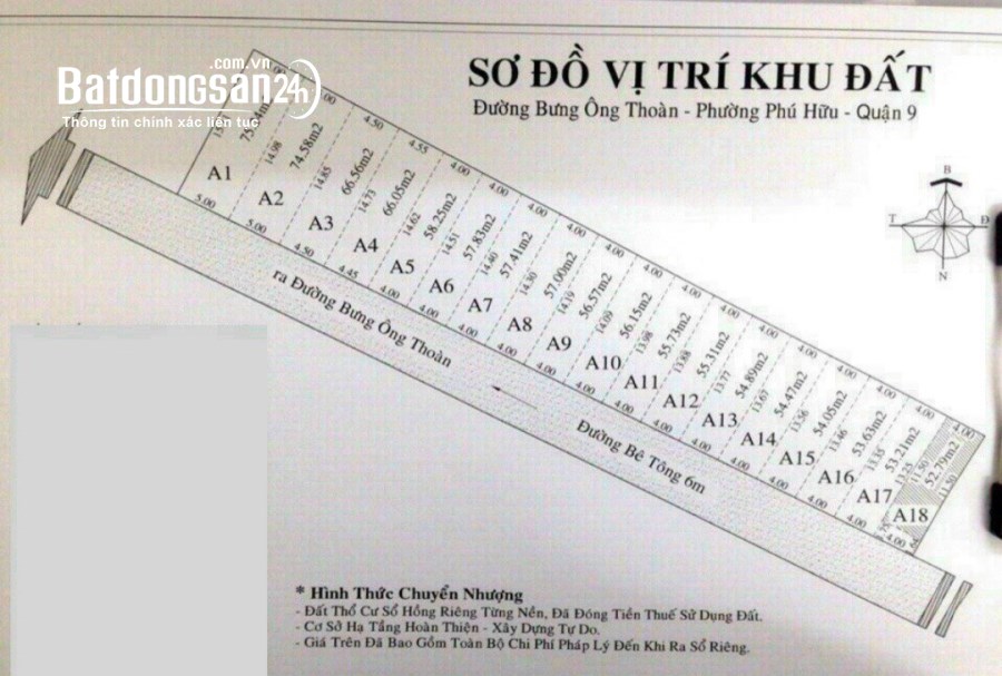 Bán đất Đường Bưng Ông Thoàn, Phường Phú Hữu, TP Thủ Đức (Quận 9)