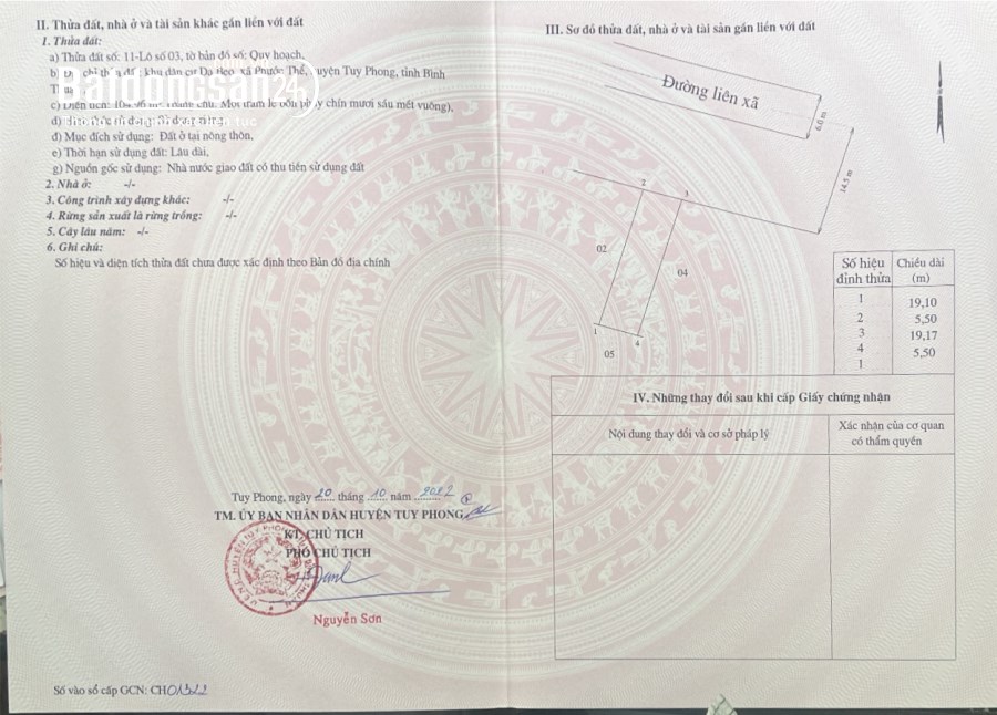 Bán đất Đường Đại Lộ Đông Tây, Thị trấn Liên Hương, Huyện Tuy Phong