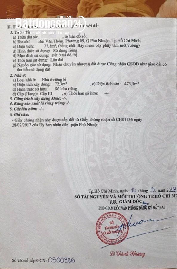 Bán nhà mặt tiền số Bùi Văn Thêm, P.9, Q. Phú Nhuận.DT:5,3x14,7, 1 trệt 6 lầu, giá:24