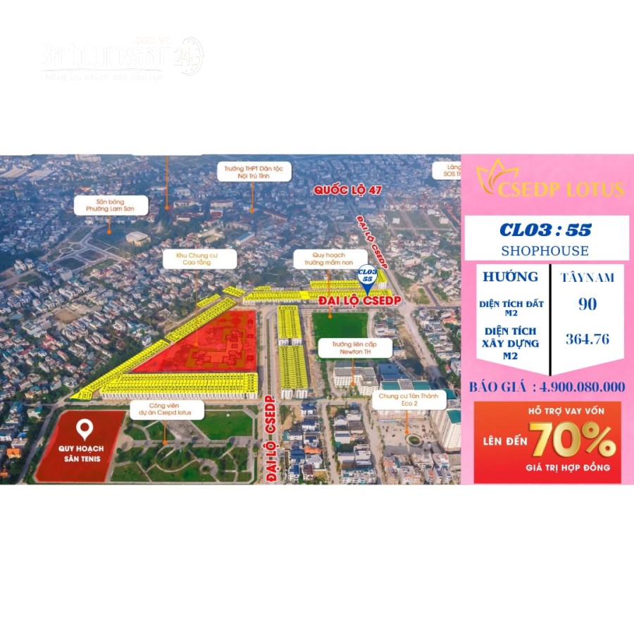 Bán nhà mặt phố Đường CSEDP, Phường Đông Vệ, TP Thanh Hoá