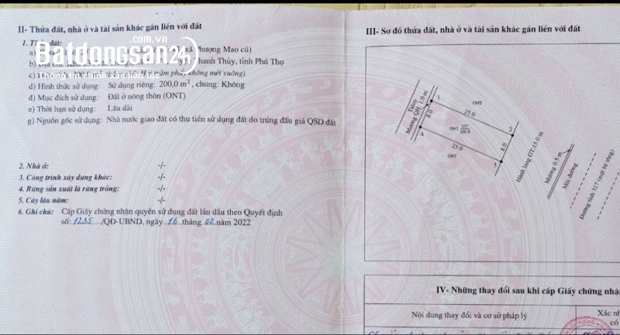 Bán đất Đường Tỉnh Lộ 317, Xã Tu Vũ, Huyện Thanh Thuỷ