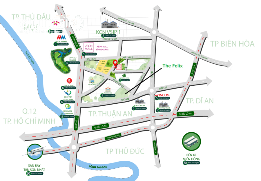 Bán căn hộ chung cư The Felix Thuận An, Đường Nguyễn Du, Phường Bình Hòa 1 tỷ 6