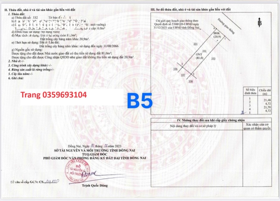 Bán đất 7 lô giá rẻ Đường Hương Lộ 15, Xã Bình Lợi, Huyện Vĩnh Cửu