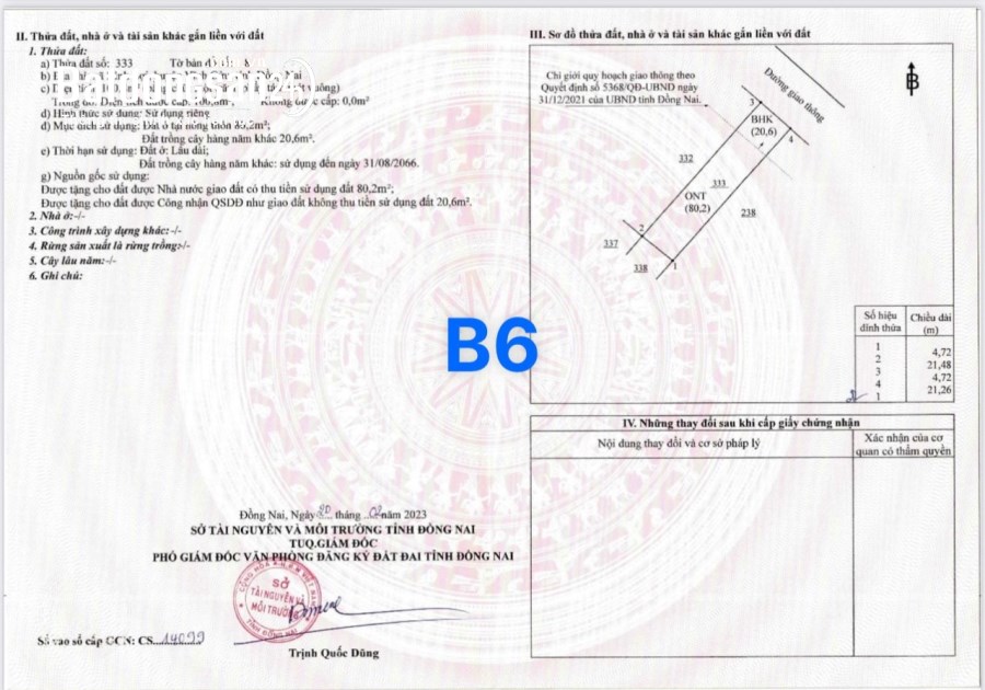 Bán đất 7 lô giá rẻ Đường Hương Lộ 15, Xã Bình Lợi, Huyện Vĩnh Cửu