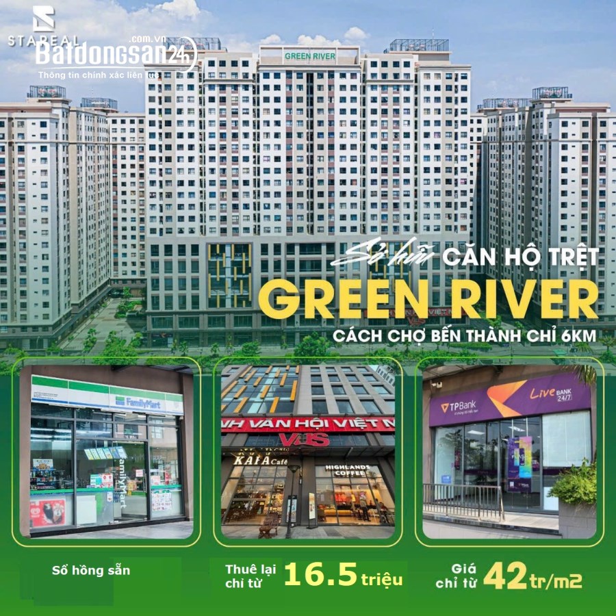 THUÊ TỪ 16.5 TRIỆU- BÁN 5,7 TỶ, CĂN HỘ + SHOP 151-183m2 GREEN RIVER Q8, CÓ SỔ HỒNG, V