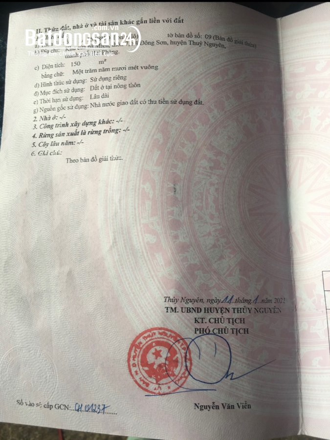 Bán đất mặt phố Đường Liên Xã, Xã Đông Sơn, Huyện Thuỷ Nguyên