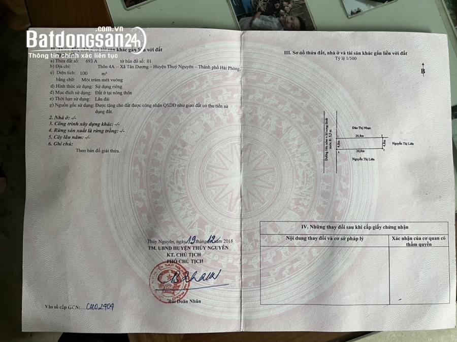 Bán đất Đường Liên Thôn Đông, Xã Tân Dương, Huyện Thuỷ Nguyên