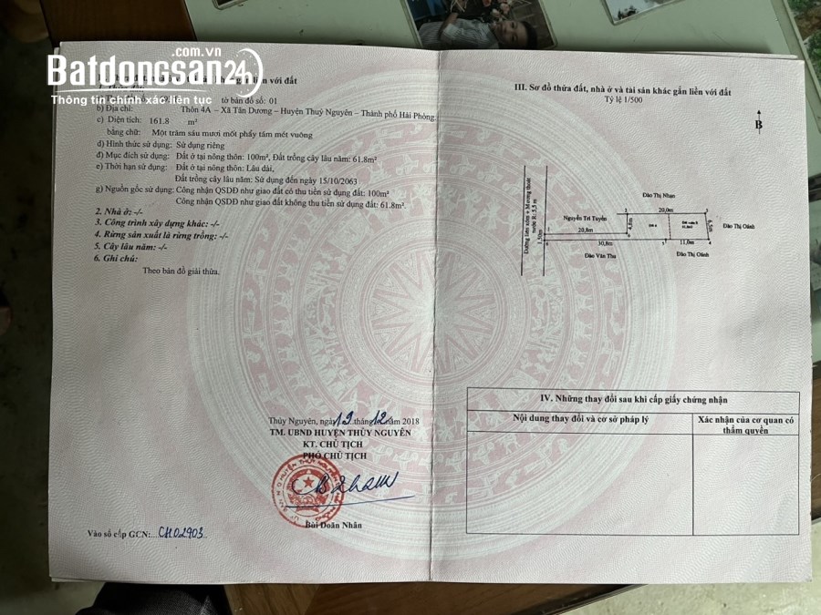 Bán đất Đường Liên Thôn Đông, Xã Tân Dương, Huyện Thuỷ Nguyên
