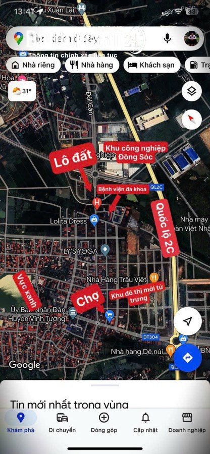 Bán Nhanh Lô Đất trung tâm thị trấn Vĩnh Tường, sát BV Đa Khoa 129,5m mt6m 24,5tr/m