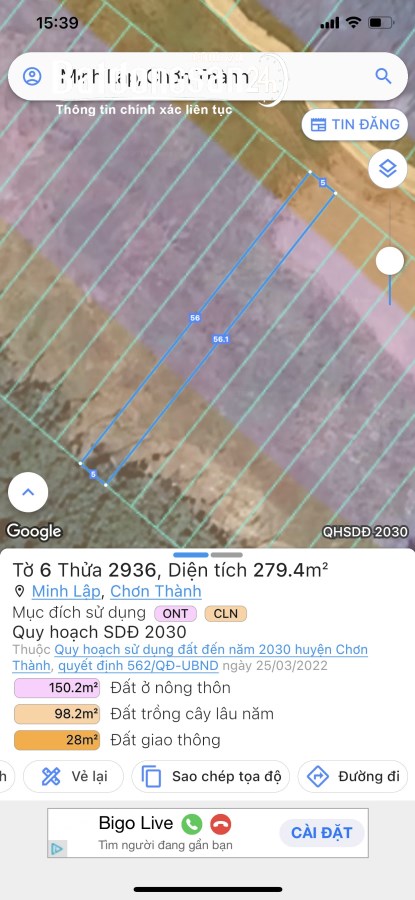 Bán đất Đường ĐT 756, Xã Minh Lập, TX Chơn Thành