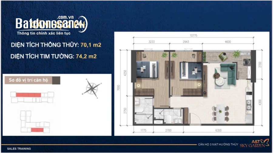 Cần bán căn 2pn 74m2 căn hộ A&T sky garden, giá gđ1 chỉ 30tr/m2