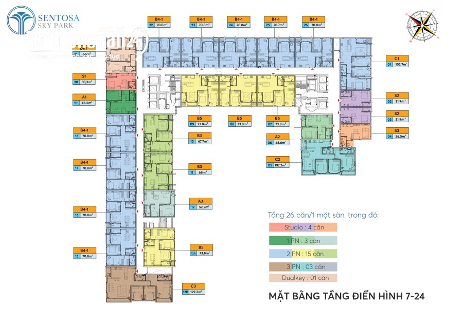 Bán căn Dual Key 66m2 chung cư Sentosa Sky Park, Vĩnh Niệm, Lê Chân, Hp