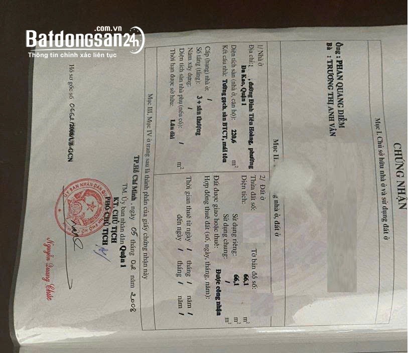 Bán nhà Đường Đinh Tiên Hoàng, Phường Đa Kao, Quận 1