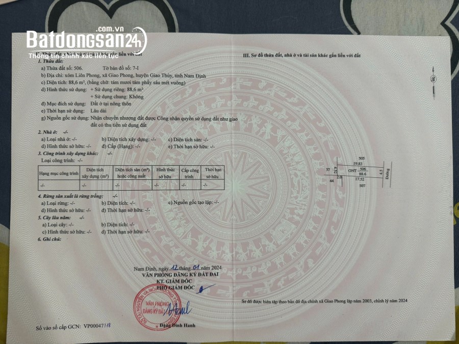 Bán đất Đường Quốc lộ 37B, Xã Giao Phong, Huyện Giao Thuỷ