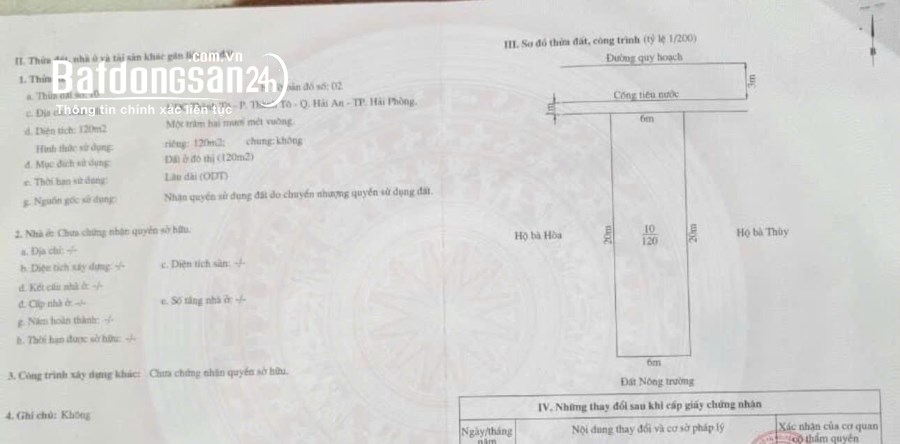 Bán đất 120m + 80m lưu không ngõ 618 Ngô Gia Tự cạnh khu TĐC Sao Sáng, Hải An
