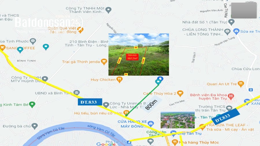 LÔ ĐẤT MẶT TIỀN ĐƯỜNG NHỰA, Xã Bình Tịnh, Huyện Tân Trụ, 4,4tr/m2