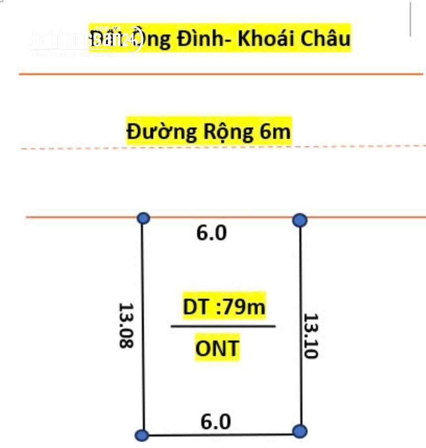 Bán đât Ông đình khoái châu diện tích 80m mặt tiền 6m đường trươc đất