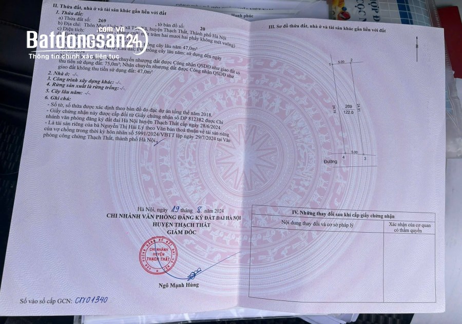 Bán đất thôn 6, Tân Xã, Thạch Thất. DT 122m chỉ loang quanh 3 tỉ