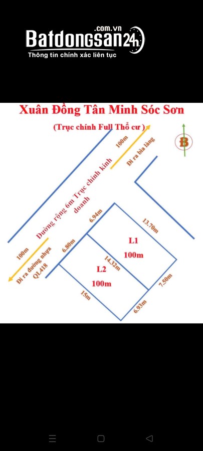 Bán đất gần Đường 418, Xã Tân Minh, Huyện Sóc Sơn, LH 0962019938