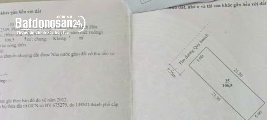 Bán đất Xã Quảng Hưng, TP Thanh Hoá