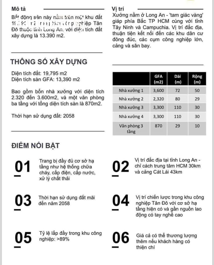 Bán kho-xưởng KCN Đức Hòa 3, Xã Đức Hòa Đông, Huyện Đức Hoà