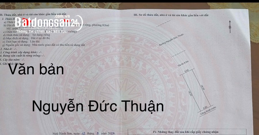 Đất đường Nguyễn Đức Thuận, sát bãi biển Sơn Thủy,90m2,H:Bắc 7,5 tỷ