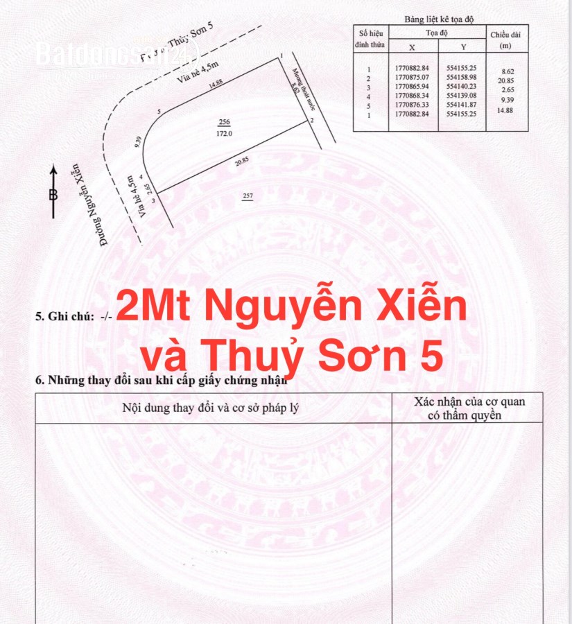  172m2 Đất 2MT Nguyễn Xiển và Thủy Sơn 5,H:T Bắc,giá:13 tỷ, Ngũ Hành Sơn