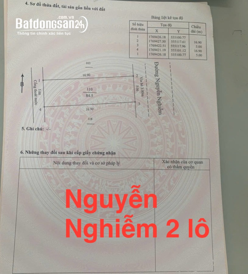 2 lô đường Nguyễn Nghiễm,Hòa Hải,Ngũ Hành Sơn, 168m2,H: Đông,giá:7,4 tỷ 