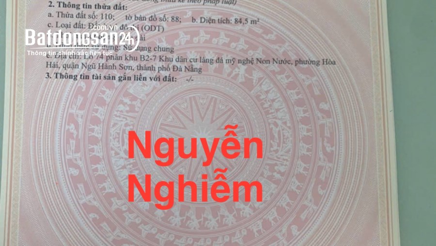 2 lô đường Nguyễn Nghiễm,Hòa Hải,Ngũ Hành Sơn, 168m2,H: Đông,giá:7,4 tỷ 