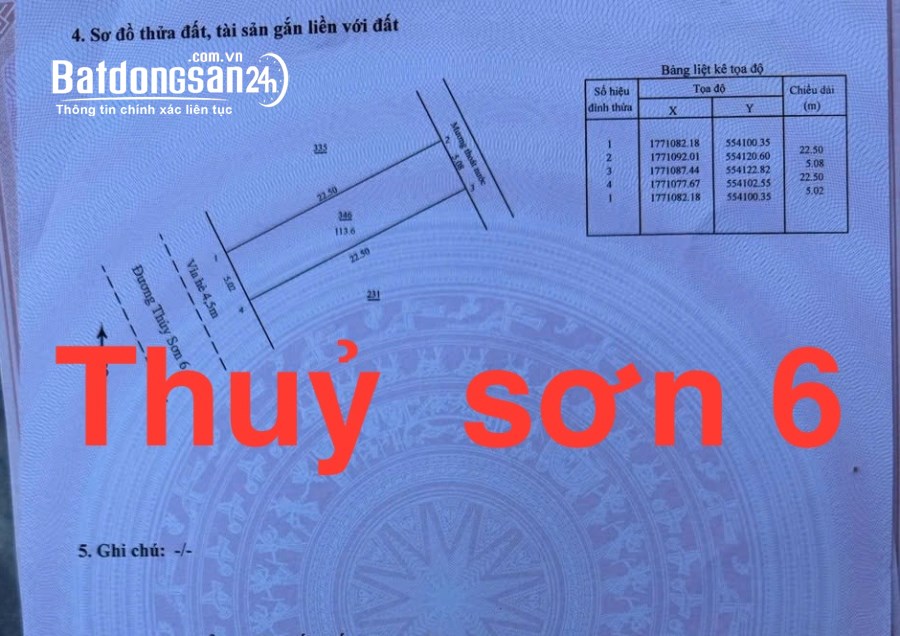 Bán đất nền phân lô Đường Thủy Sơn 6, Phường Hòa Hải, Quận Ngũ Hành Sơn
