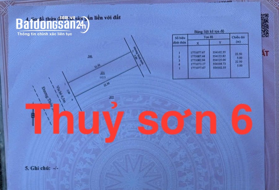 Bán đất nền phân lô Đường Thủy Sơn 6, Phường Hòa Hải, Quận Ngũ Hành Sơn