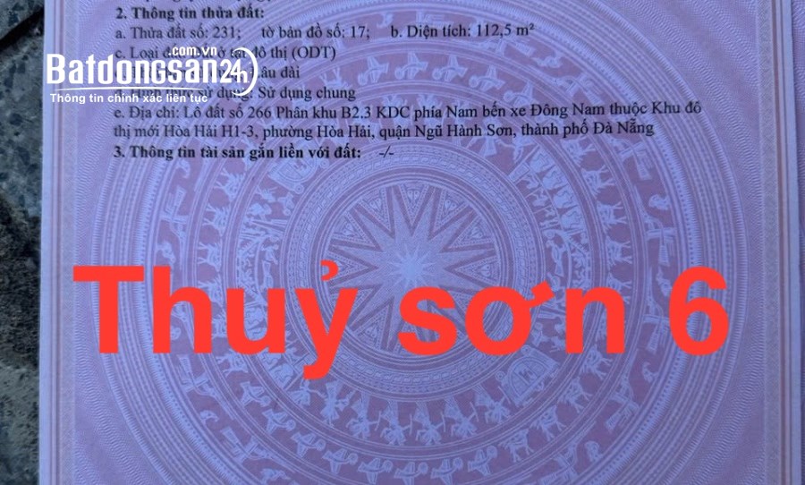 Bán đất nền phân lô Đường Thủy Sơn 6, Phường Hòa Hải, Quận Ngũ Hành Sơn