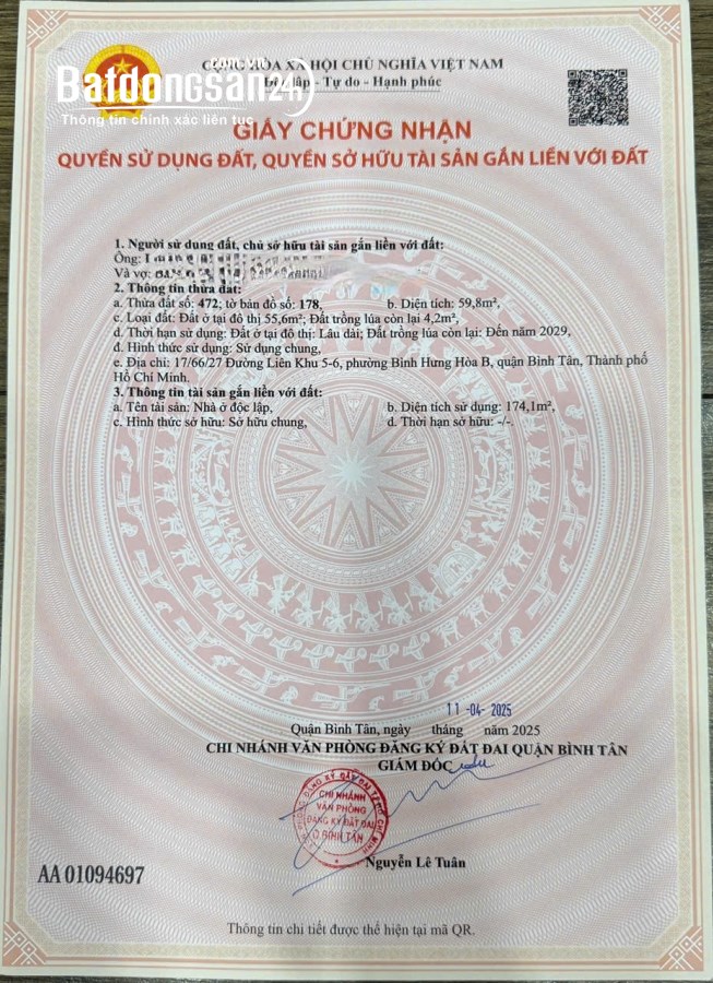 Bán nhà đường Liên Khu 5-6, phường Bình Hưng Hòa B, Quận Bình Tân