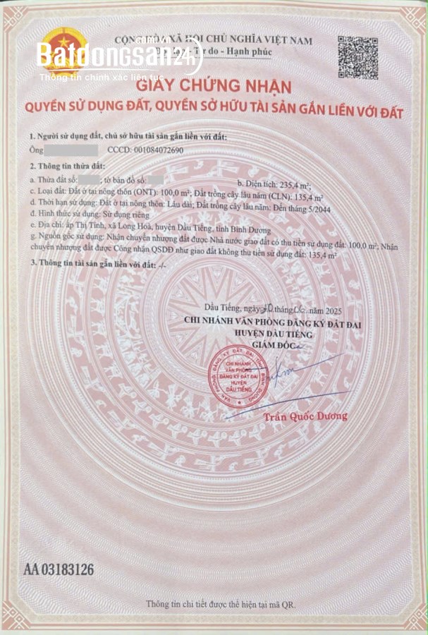 Bán đất Đường Tỉnh lộ 750, Xã Long Hòa (H Dầu Tiếng cũ), Hồ Chí Minh