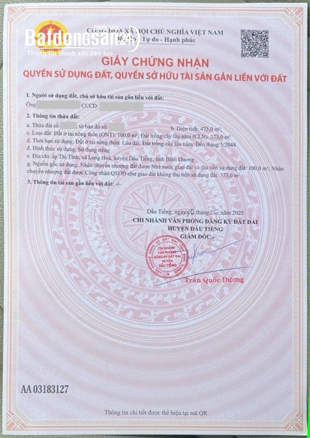 Bán đất Đường Tỉnh lộ 750, Xã Long Hòa (H Dầu Tiếng cũ), Hồ Chí Minh