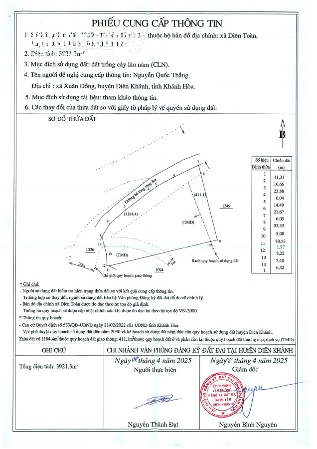 Bán đất Đường Phước Trạch, Xã Diên Khánh (Huyện Diên Khánh cũ), Khánh Hòa