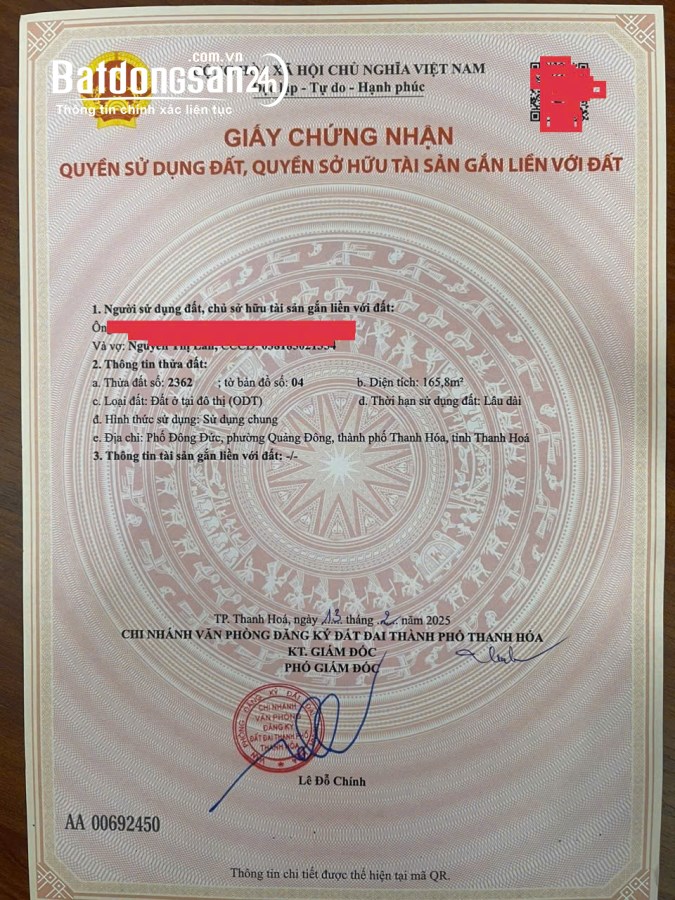 Bán đất Đường Đông Đức, Phường Quảng Phú (TP Thanh Hoá cũ), Tỉnh Thanh Hóa