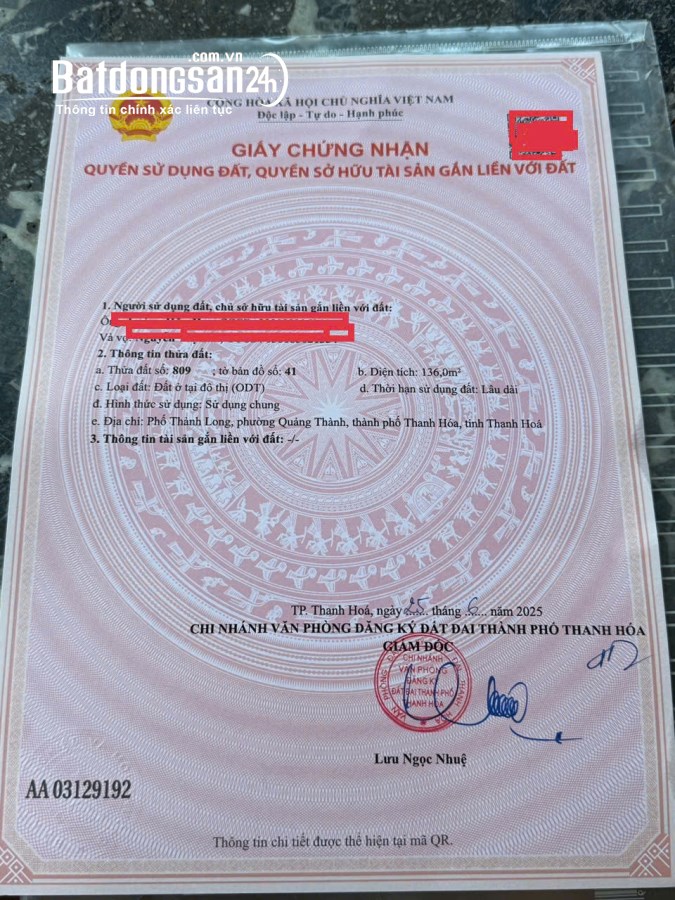 Bán đất Đường Thành Long, Phường Quảng Phú (TP Thanh Hoá cũ), Thanh Hóa