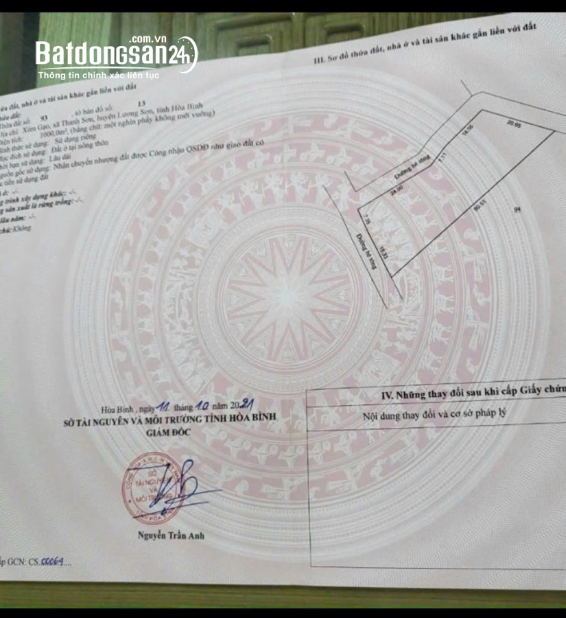 Bán đất Đường 21, Xã Cao Dương (Huyện Lương Sơn cũ), Tỉnh Phú Thọ