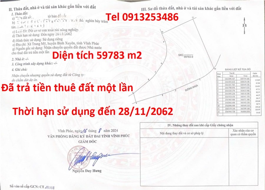 Bán 59783 m2 đất sản xuất phi nông nghiệp gần khu công nghiệp Bá Thiện – Tỉnh Phú Thọ