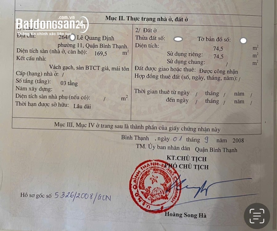 Bán nhà Đường Lê Quang Định, Phường Gia Định (Q Bình Thạnh cũ), Hồ Chí Minh