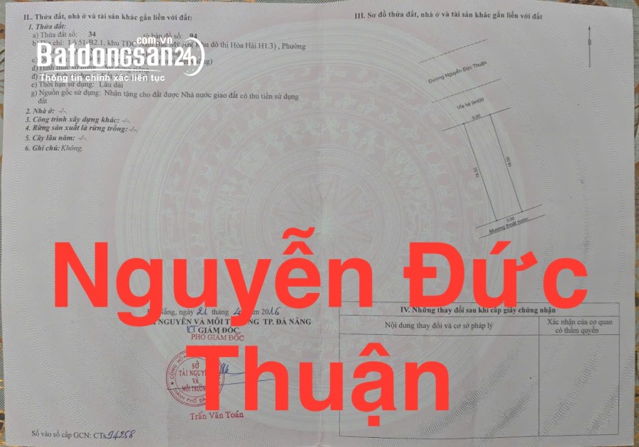 90m2/10 tỷ.Đất Nguyễn Đức Thuận,Sát Quận Ngũ Hành Sơn,BV 600 Giường.