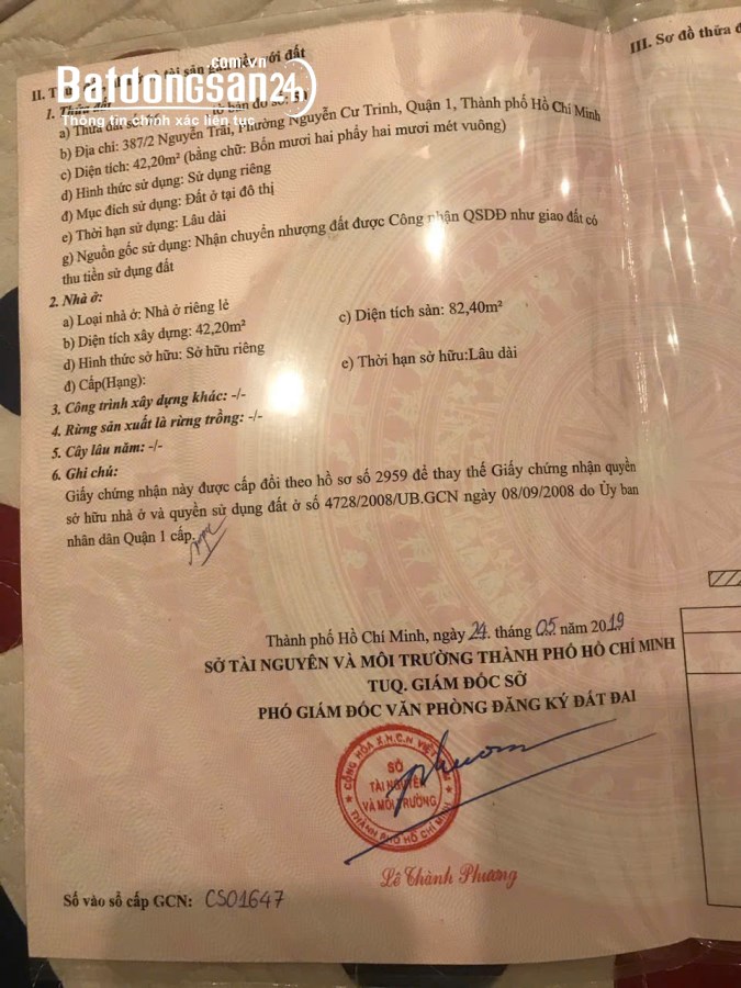 Bán nhà Đường Nguyễn Trãi, Phường Tân Định (Quận 1 cũ), TP Hồ Chí Minh